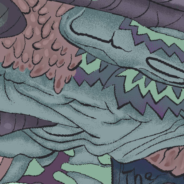 a detail shot zoomed into the undulating muted mass of layers