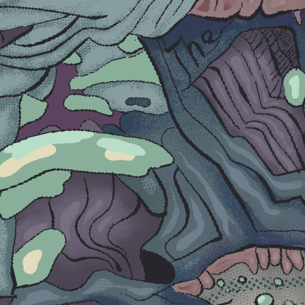a detail shot zoomed into the undulating muted mass of layers